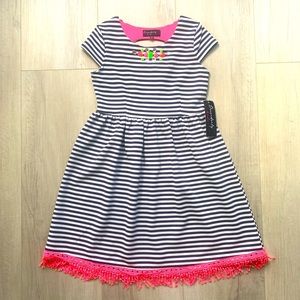 Disorderly Kids Navy Blue Striped Dress Size 10